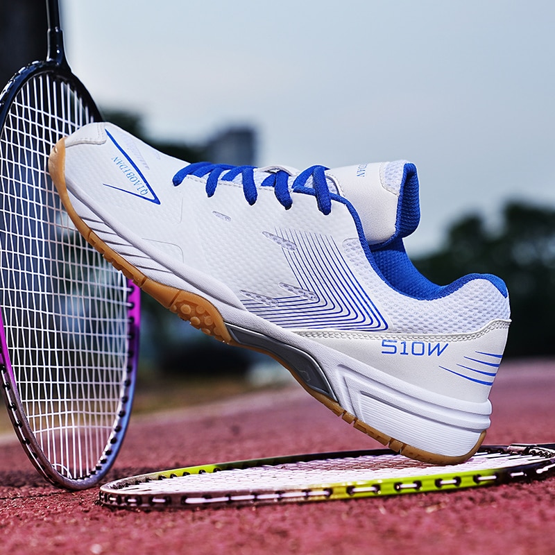 전문가용 경량 배드민턴 스니커즈 미끄럼 방지 테니스 신발 남녀공용, 커플용, 화이트 블루, 2022 신상